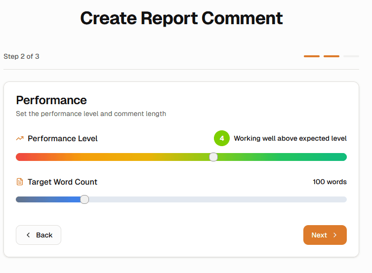 Set level and length screen of South Australia School Reports